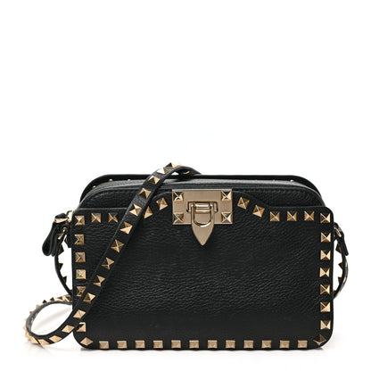 Valentino Garavani Grained Calfskin Rockstud Flip Lock Camera Crossbody Bag Black 1 of 8