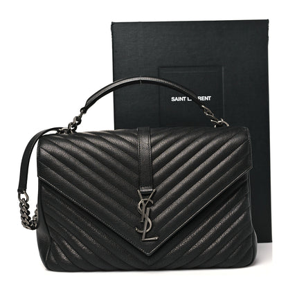 Saint Laurent Sheepskin Matelasse Chevron Monogram Large College Satchel Black 10 of 10