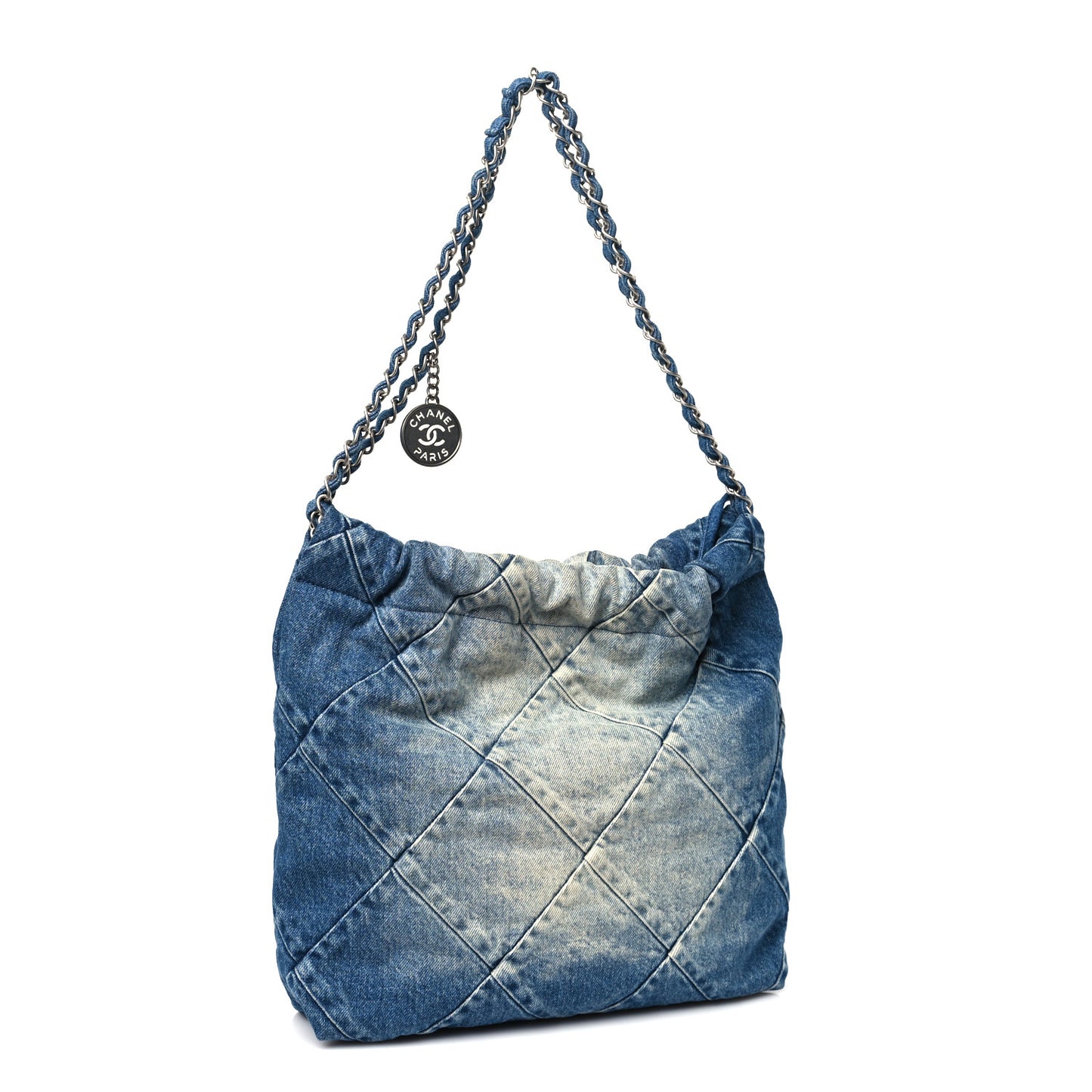 Denim Quilted Small Chanel 22 Blue