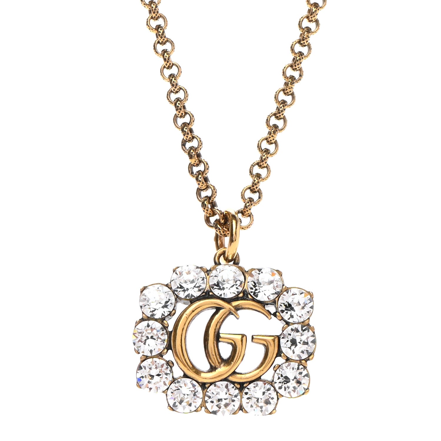 Gucci Crystal Embellished Double G Necklace Aged Gold 4 of 7