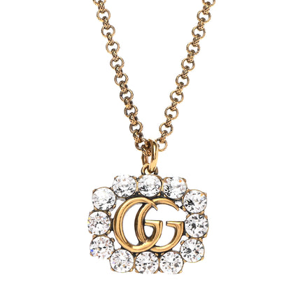 Gucci Crystal Embellished Double G Necklace Aged Gold 4 of 7
