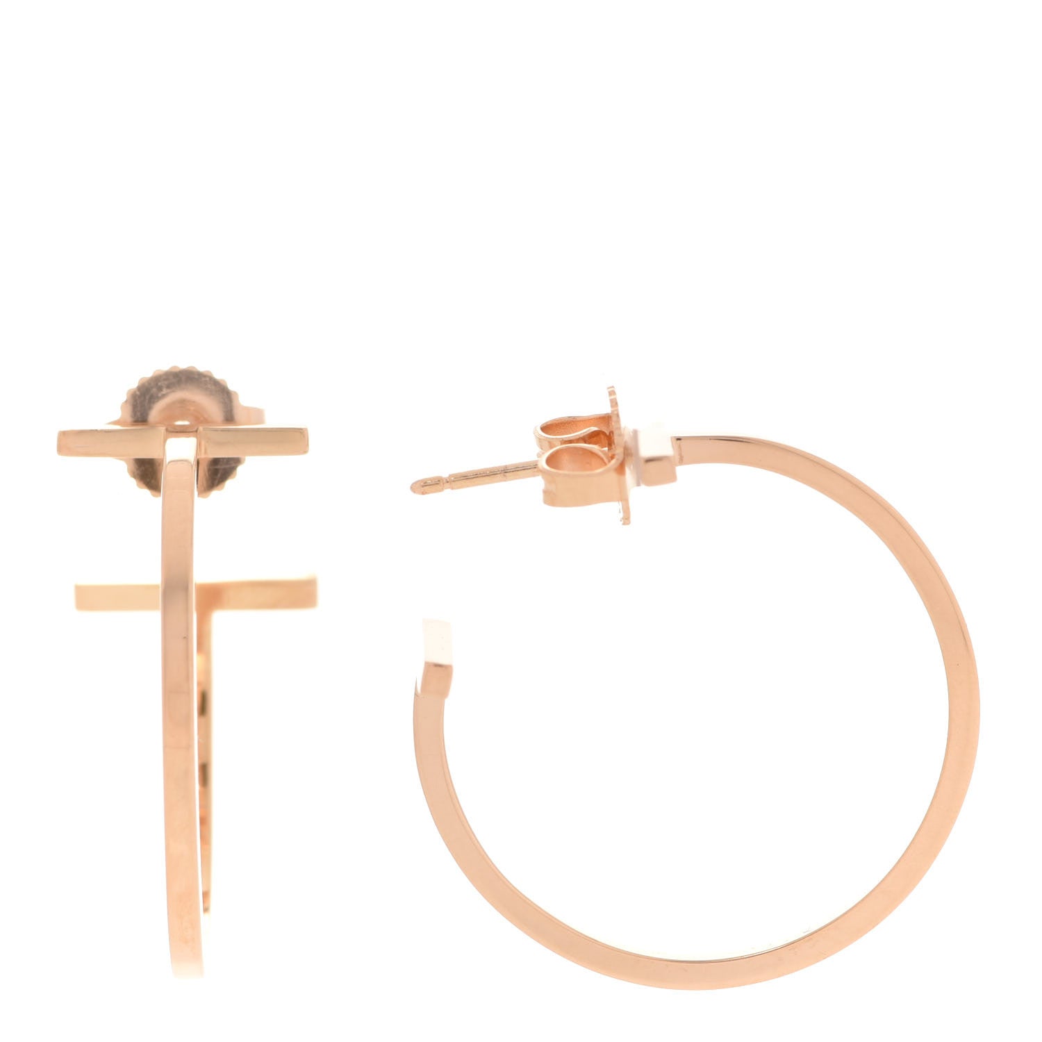 Tiffany 18K Rose Gold Medium T Wire Hoop Earrings 1 of 5