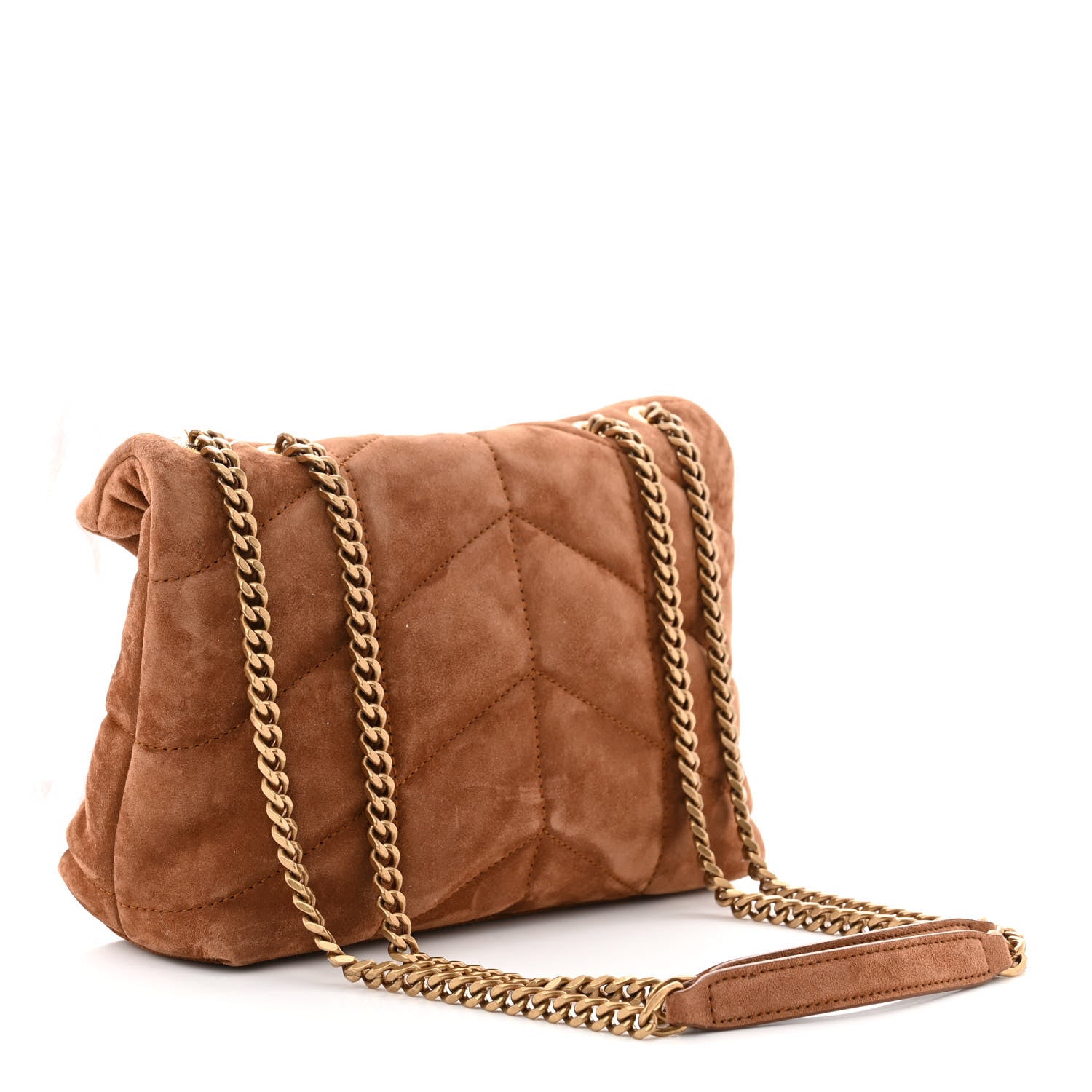 Saint Laurent Suede Calfskin Quilted Toy Loulou Puffer Monogram Chain Satchel Cinnamon 3 of 10