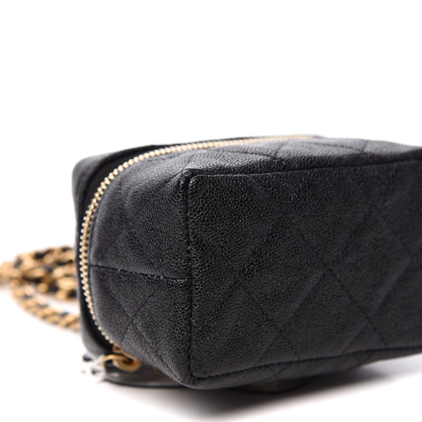 Caviar Quilted Mini Top Handle Vanity With Chain Black