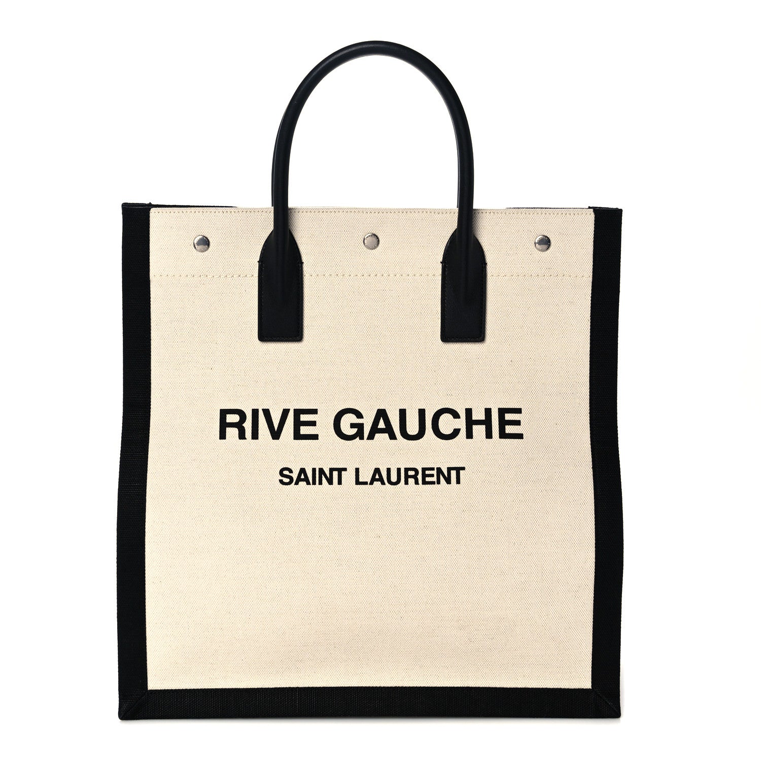 Saint Laurent Linen Calfskin Rive Gauche North South Tote White Black 1 of 9