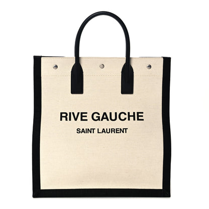 Saint Laurent Linen Calfskin Rive Gauche North South Tote White Black 1 of 9