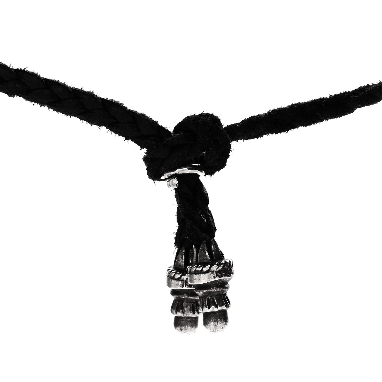 Sterling Silver Leather Triple Cross Pendant Necklace