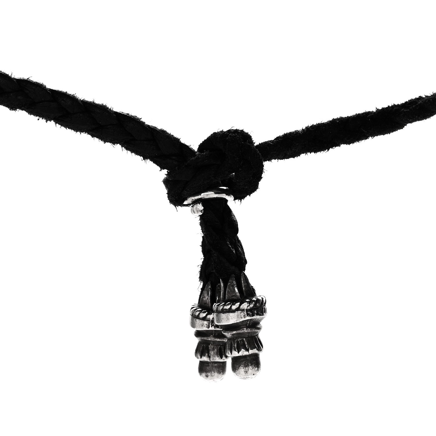 Chrome Hearts Sterling Silver Leather Triple Cross Pendant Necklace 5 of 7