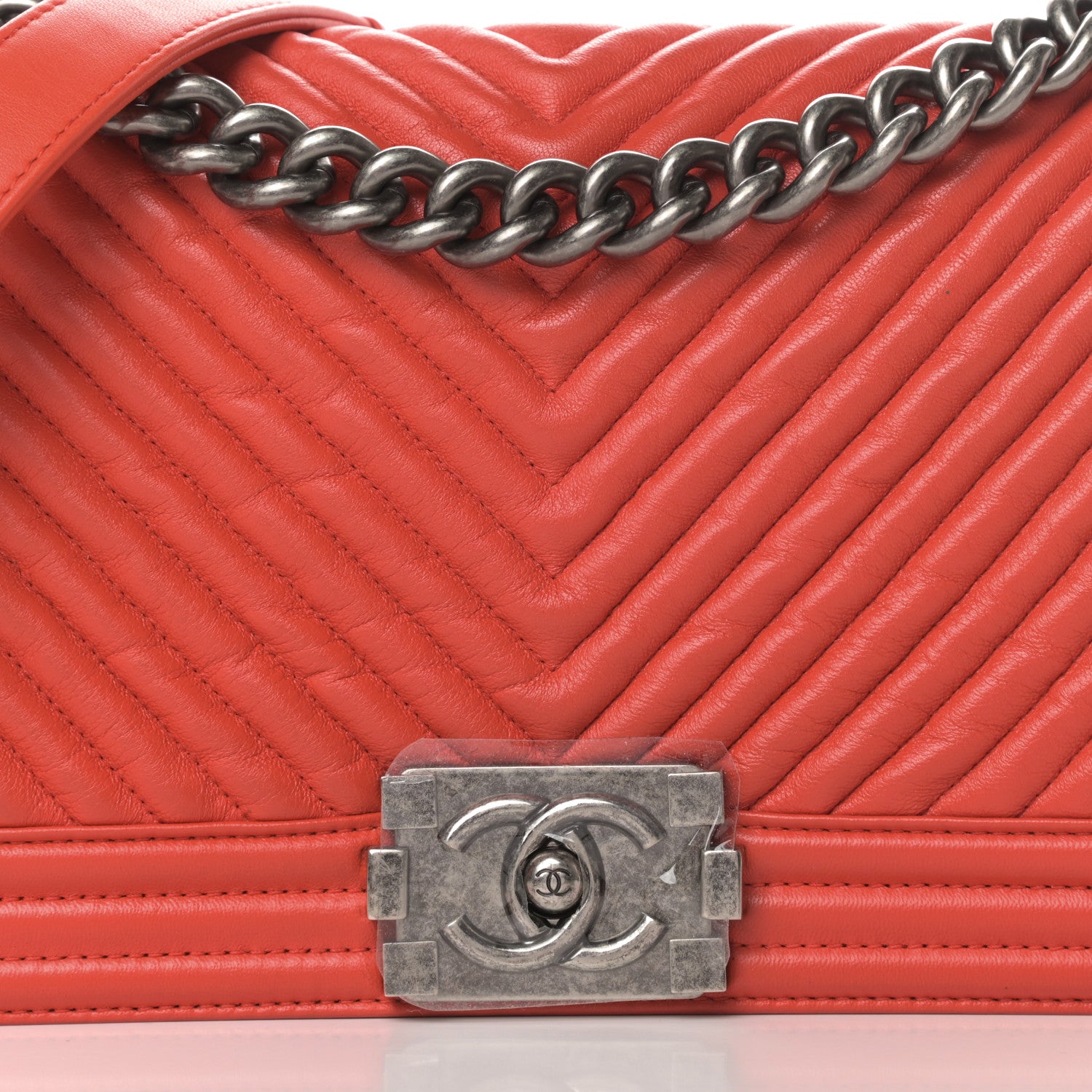 Chanel Wrinkled Lambskin Chevron Quilted Medium Boy Flap Orange 8 of 14