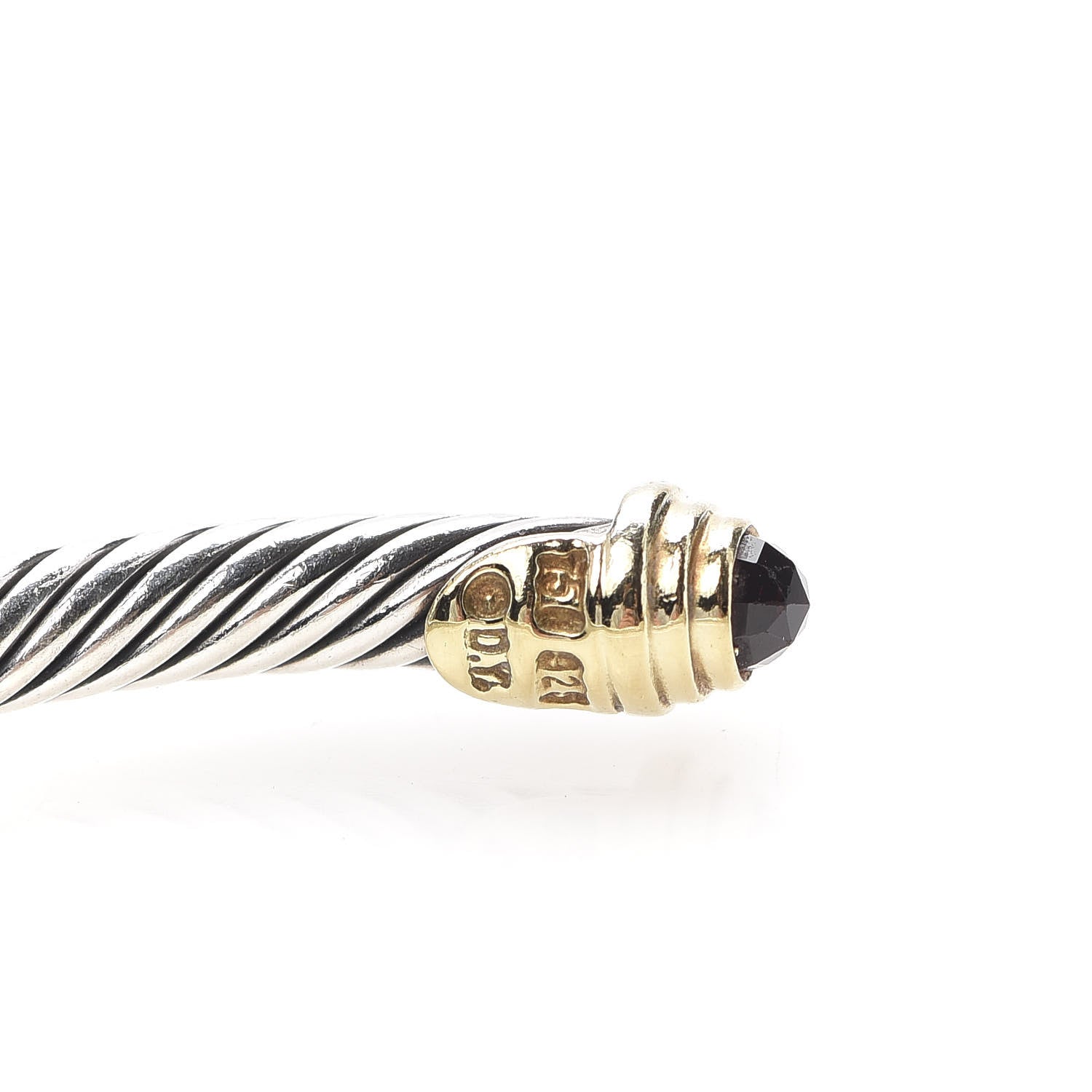 David Yurman Sterling Silver 14K Yellow Gold Garnet 4mm Kids Birthstone Cable Bracelet 4 of 5