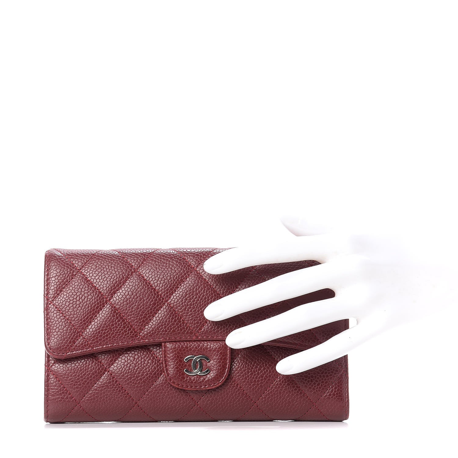 Chanel Caviar Quilted Large Gusset Flap Wallet Dark Red 2 of 12