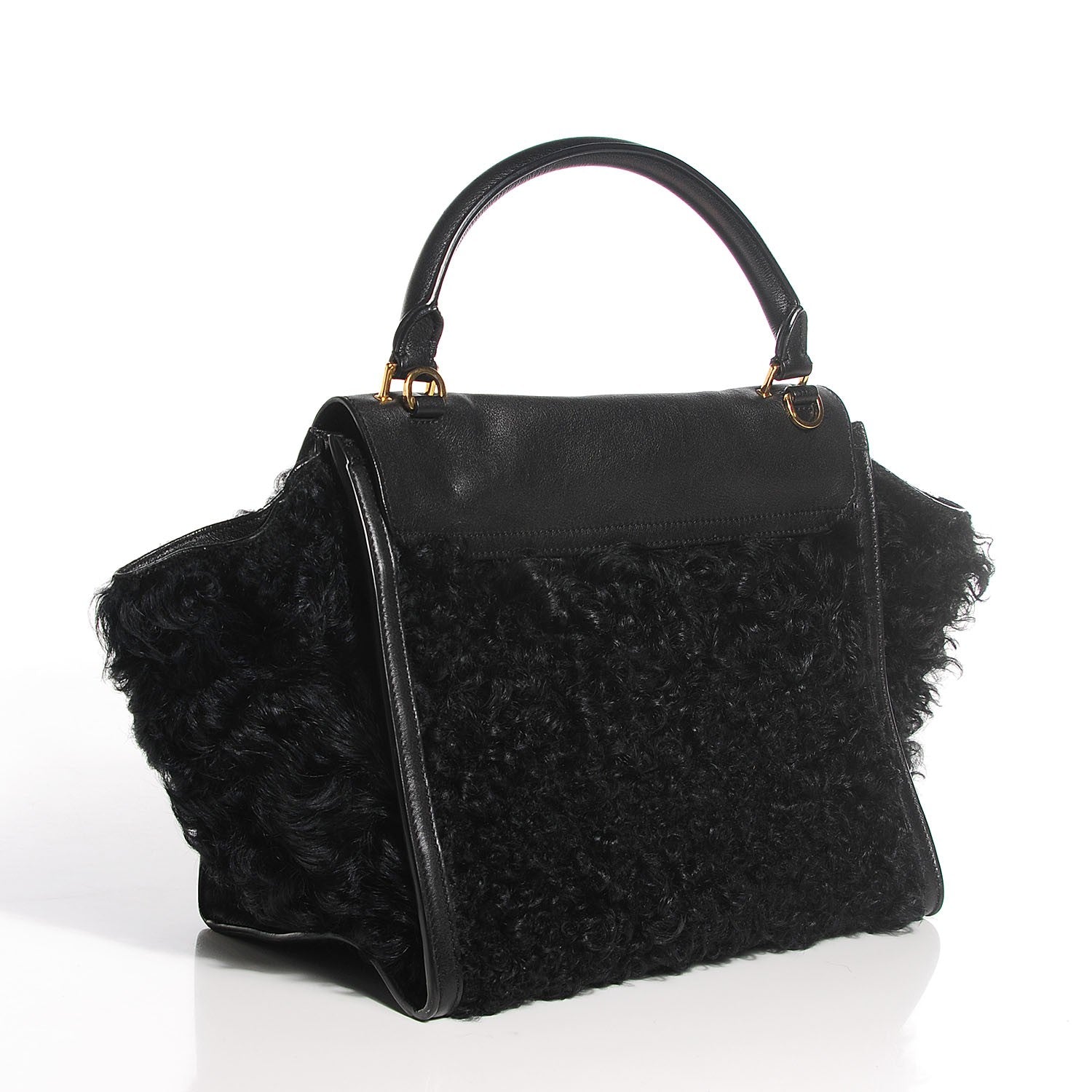 Celine Calfskin Curly Lamb Medium Trapeze Black 3 of 8