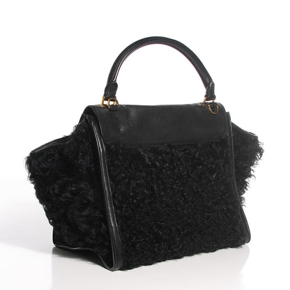 Celine Calfskin Curly Lamb Medium Trapeze Black 3 of 8