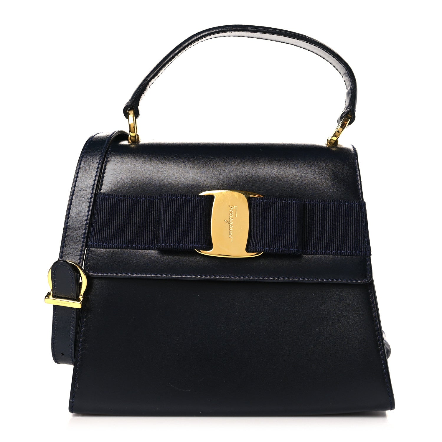 Salvatore Ferragamo Calfskin Vera Bow Mini Top Handle Crossbody Bag Navy 1 of 8
