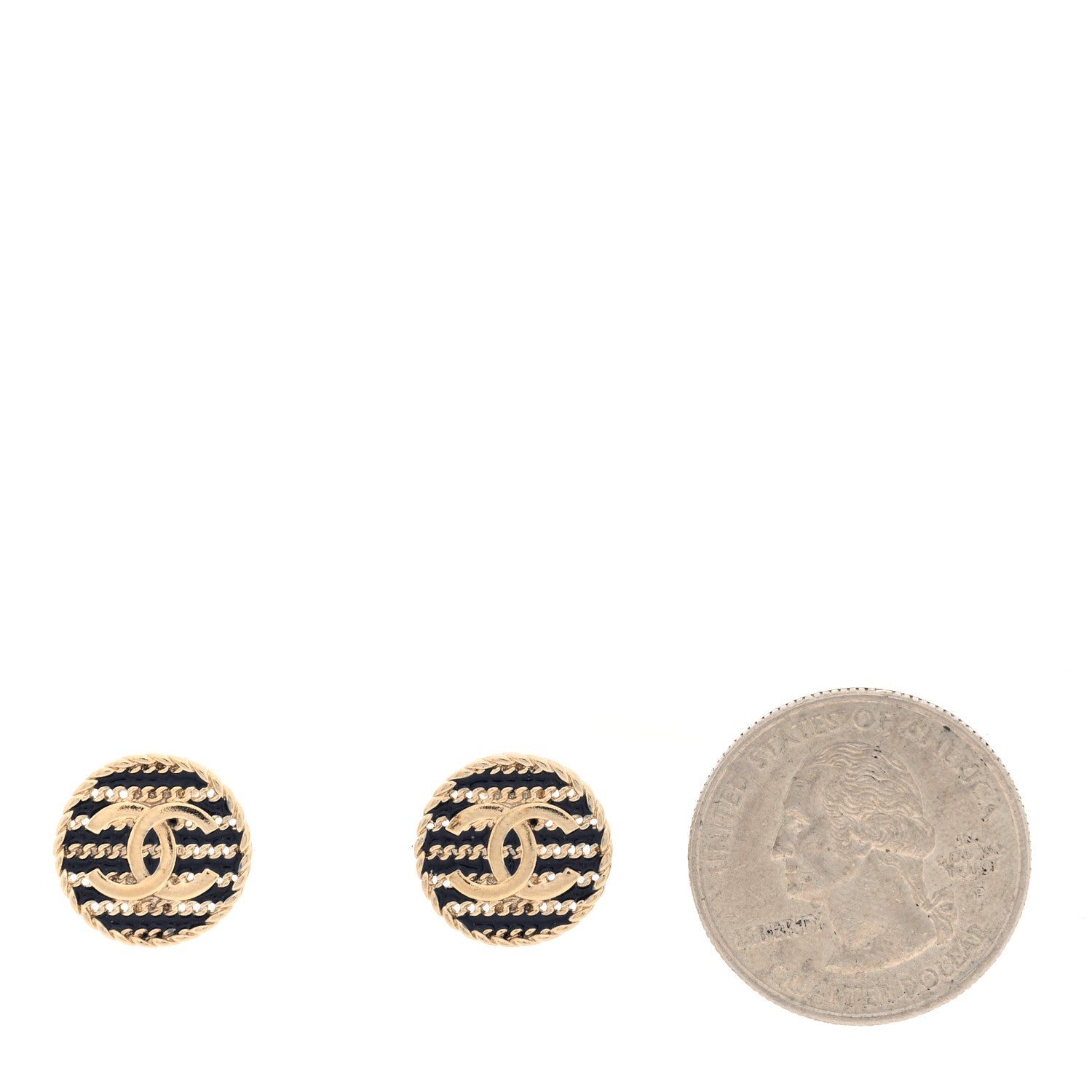 Chanel Metal Chain CC Round Clip On Earrings Gold Blue Golden Blue 2 of 5