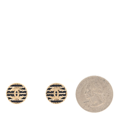 Chanel Metal Chain CC Round Clip On Earrings Gold Blue Golden Blue 2 of 5