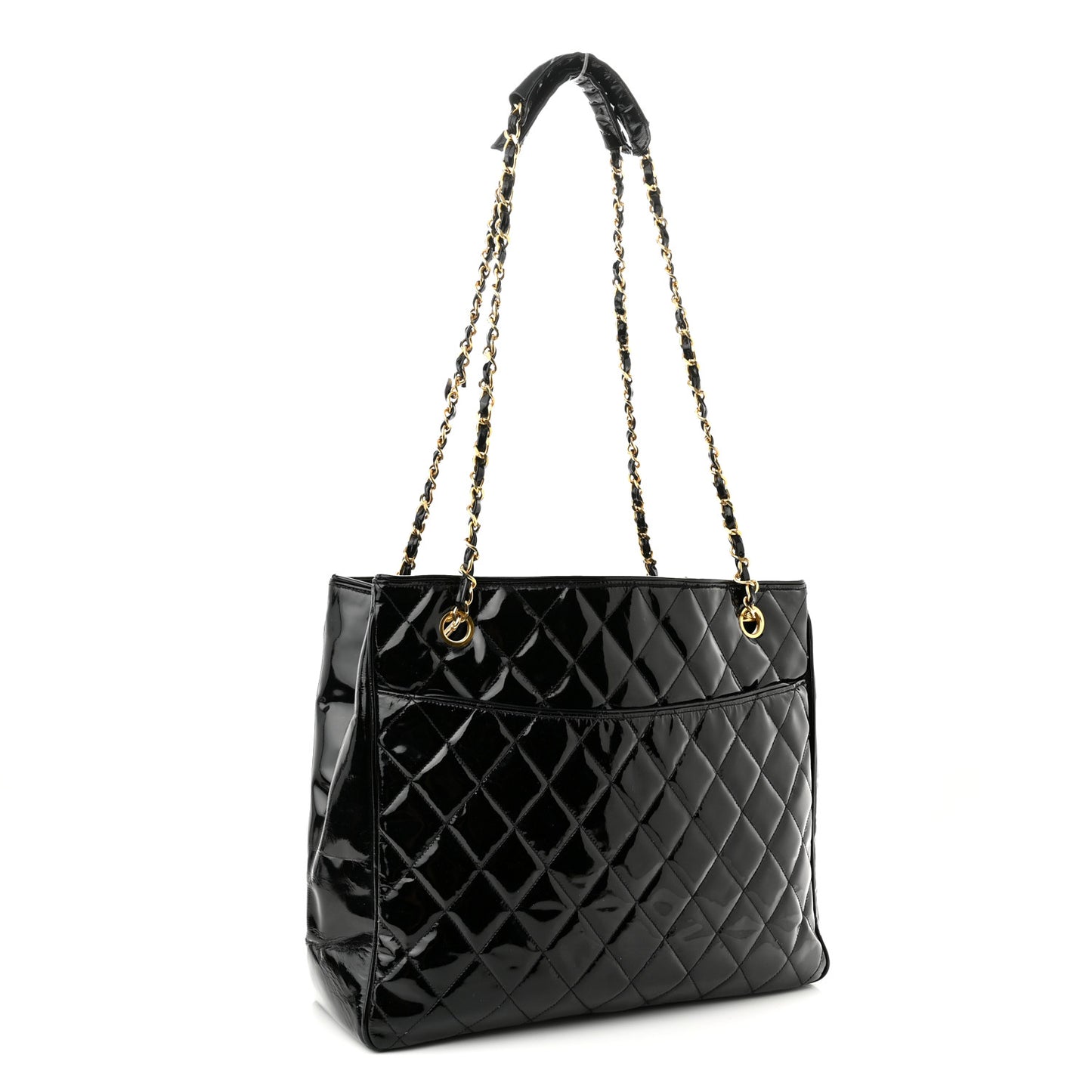 Patent Quilted CC Shoulder Bag Black