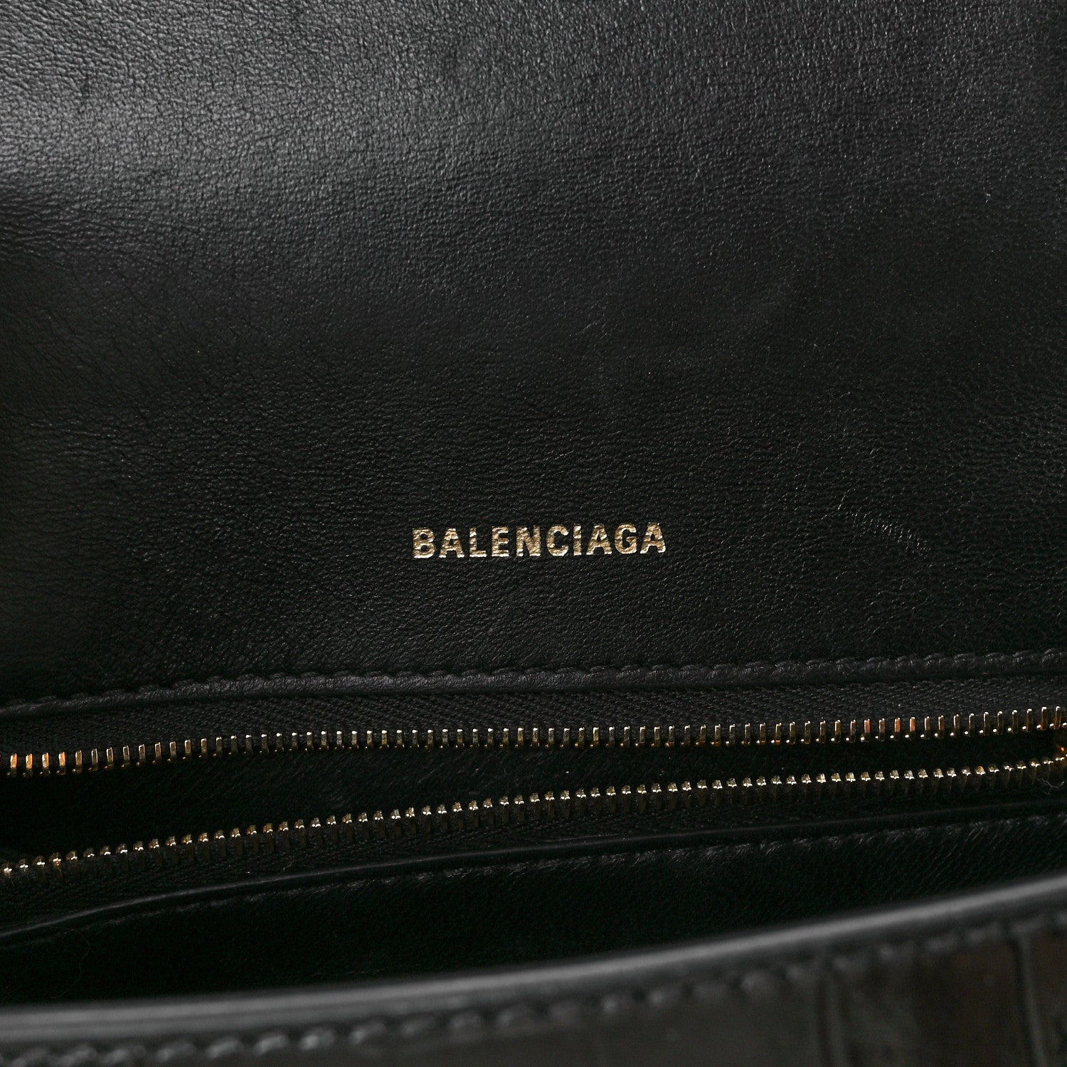 Balenciaga Shiny Calfskin Crocodile Embossed Small Hourglass Top Handle Bag Black 6 of 13