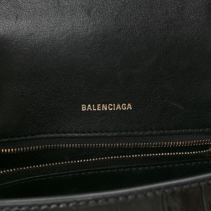 Balenciaga Shiny Calfskin Crocodile Embossed Small Hourglass Top Handle Bag Black 6 of 13