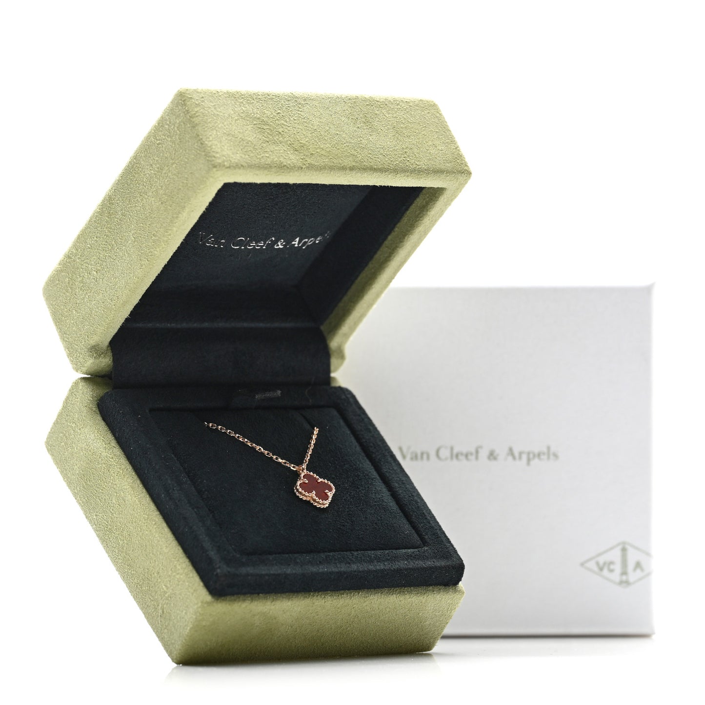 18K Rose Gold Carnelian Sweet Alhambra Pendant Necklace