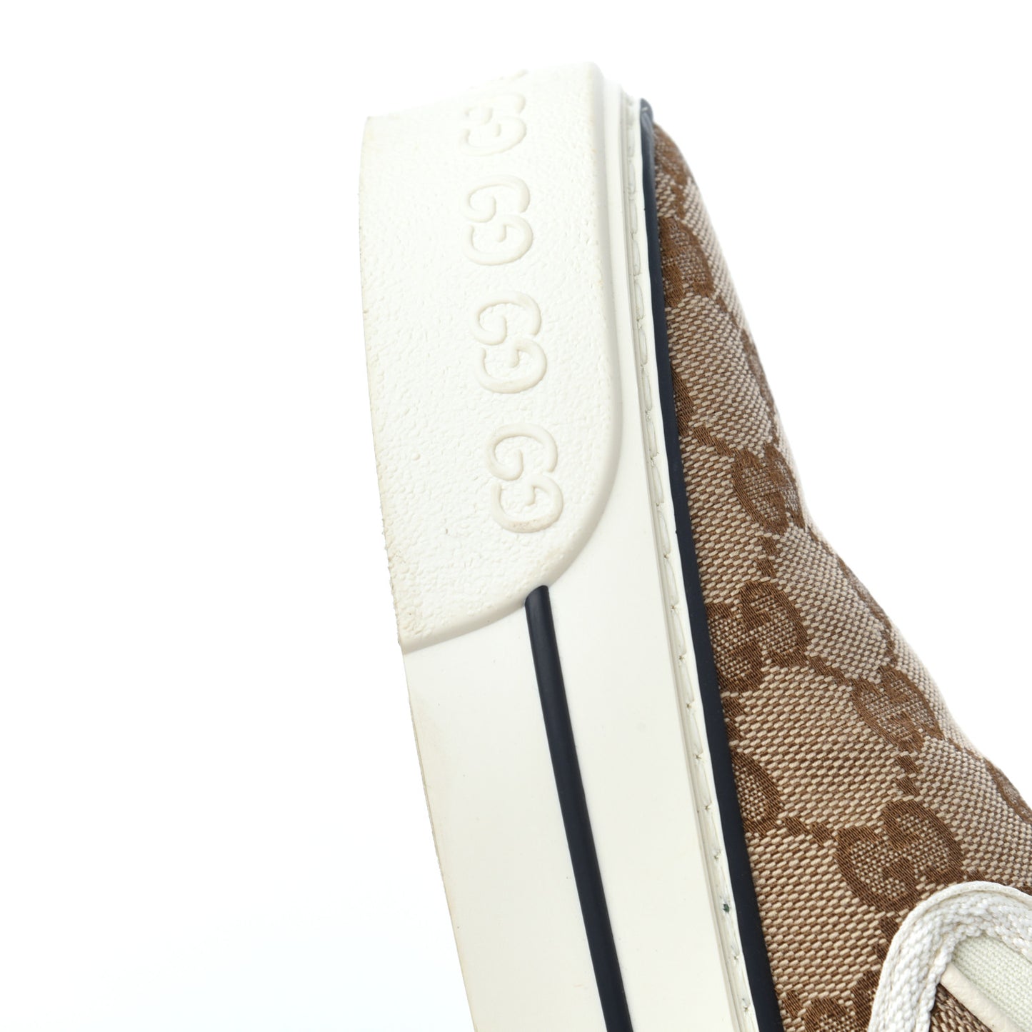 GG Monogram Womens 1977 Tennis Slip On 30mm Sneakers 38 Beige Ebony Mystic White