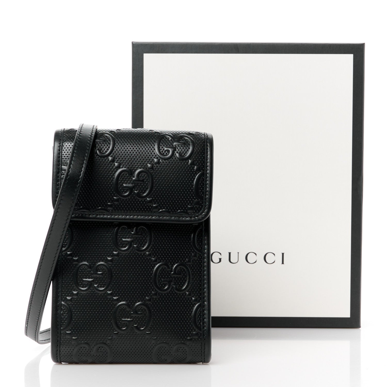 Gucci Calfskin GG Tennis Embossed Messenger Bag Black 11 of 11