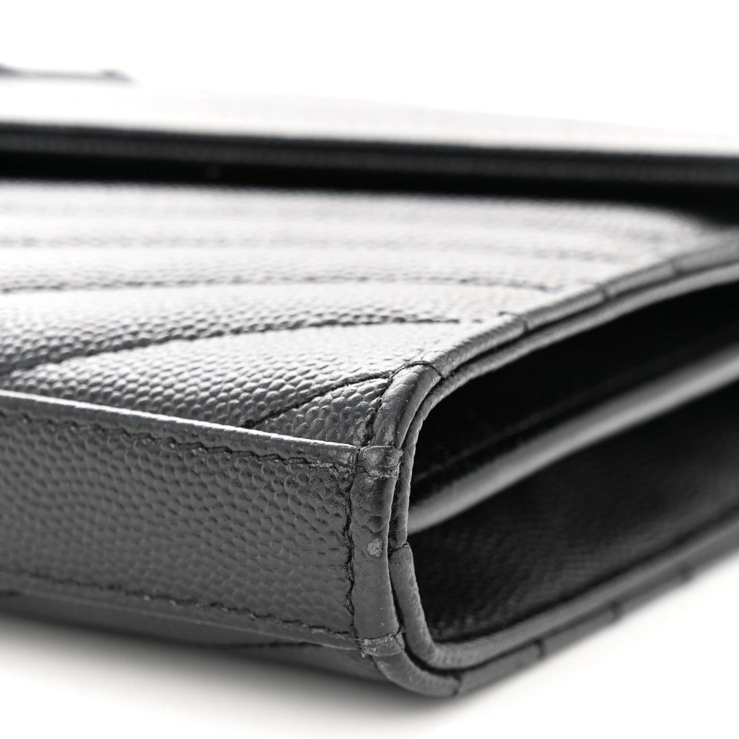 Saint Laurent Grain De Poudre Matelasse Chevron Monogram Monochrome Chain Wallet Black 10 of 10