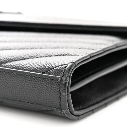 Saint Laurent Grain De Poudre Matelasse Chevron Monogram Monochrome Chain Wallet Black 10 of 10