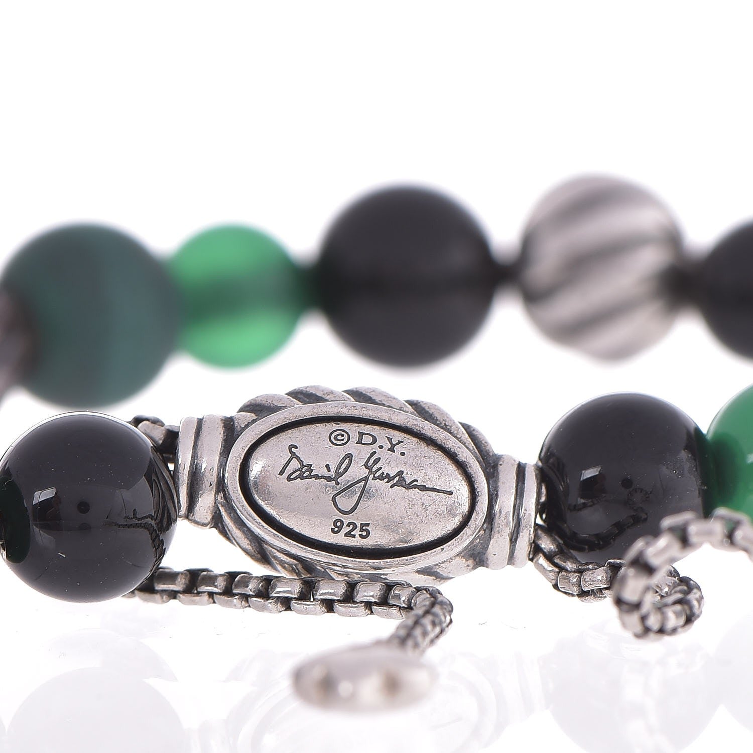 David Yurman Sterling Silver Black Green Onyx Hematine 8mm Elements Bead Bracelet 5 of 5