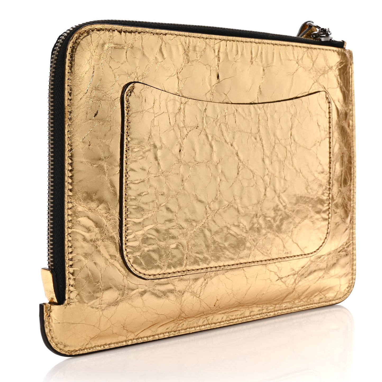 Metallic Lambskin Small Feminine Pouch Clutch Gold