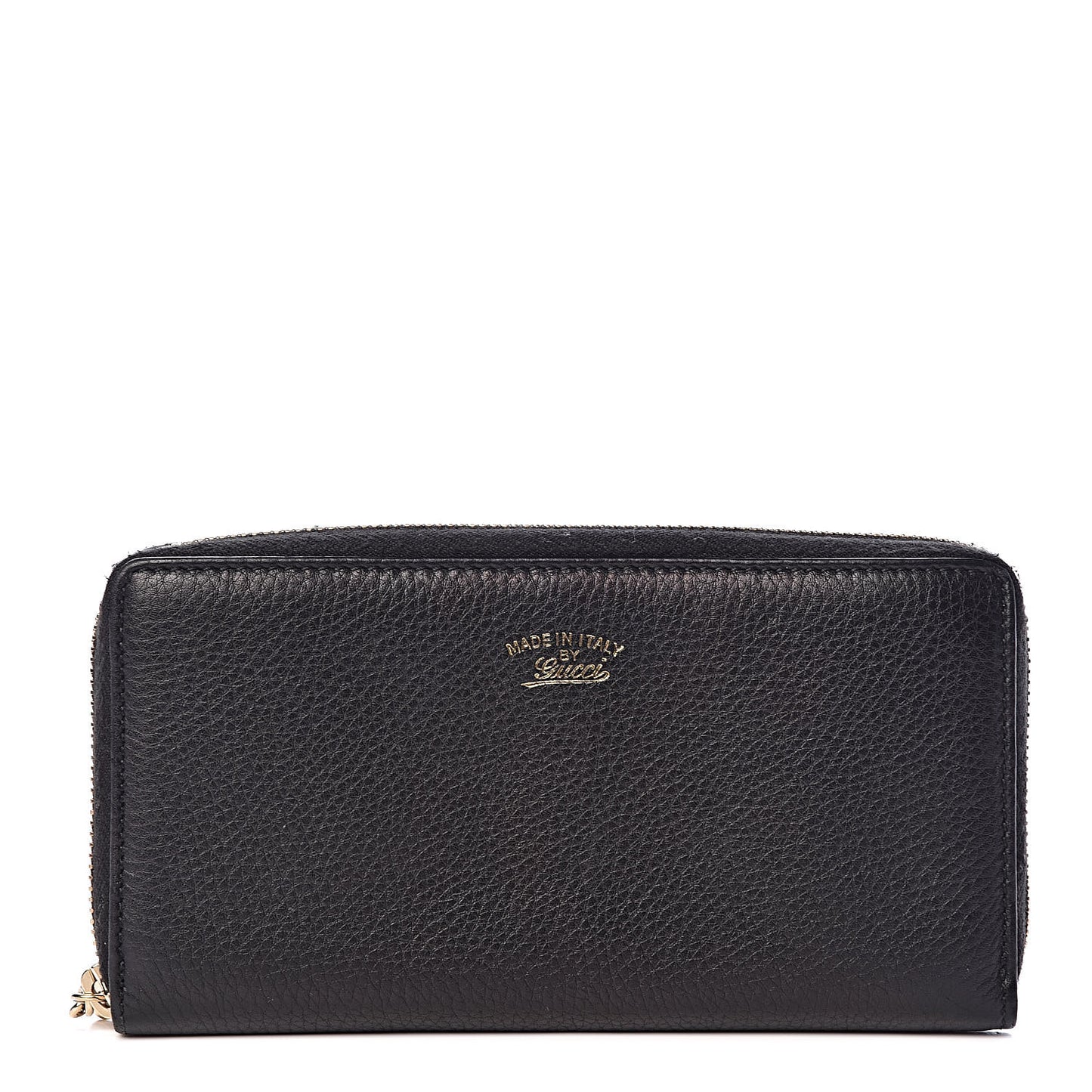 Pebbled Calfskin Bamboo Tassel Zip Around Wallet Black