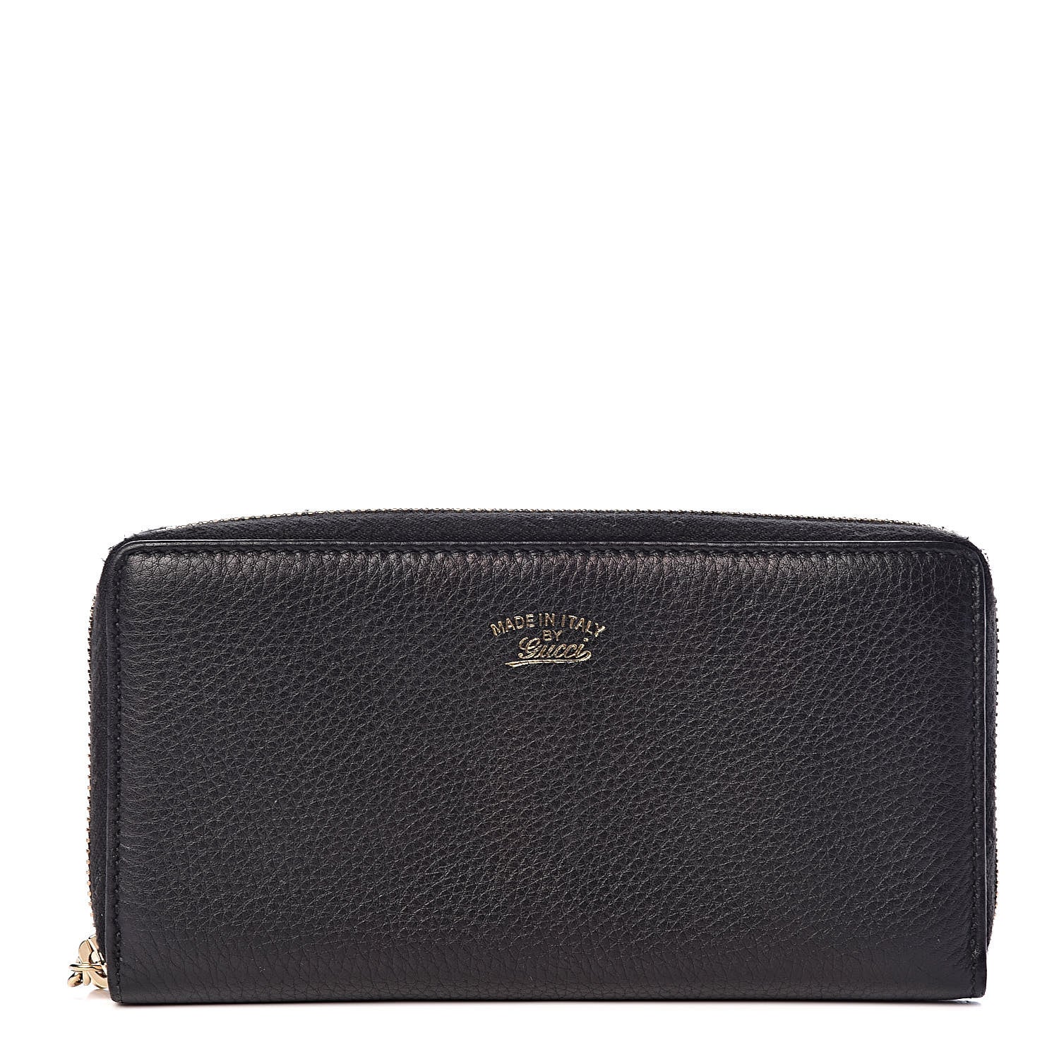 Gucci Pebbled Calfskin Bamboo Tassel Zip Around Wallet Black 1 of 10