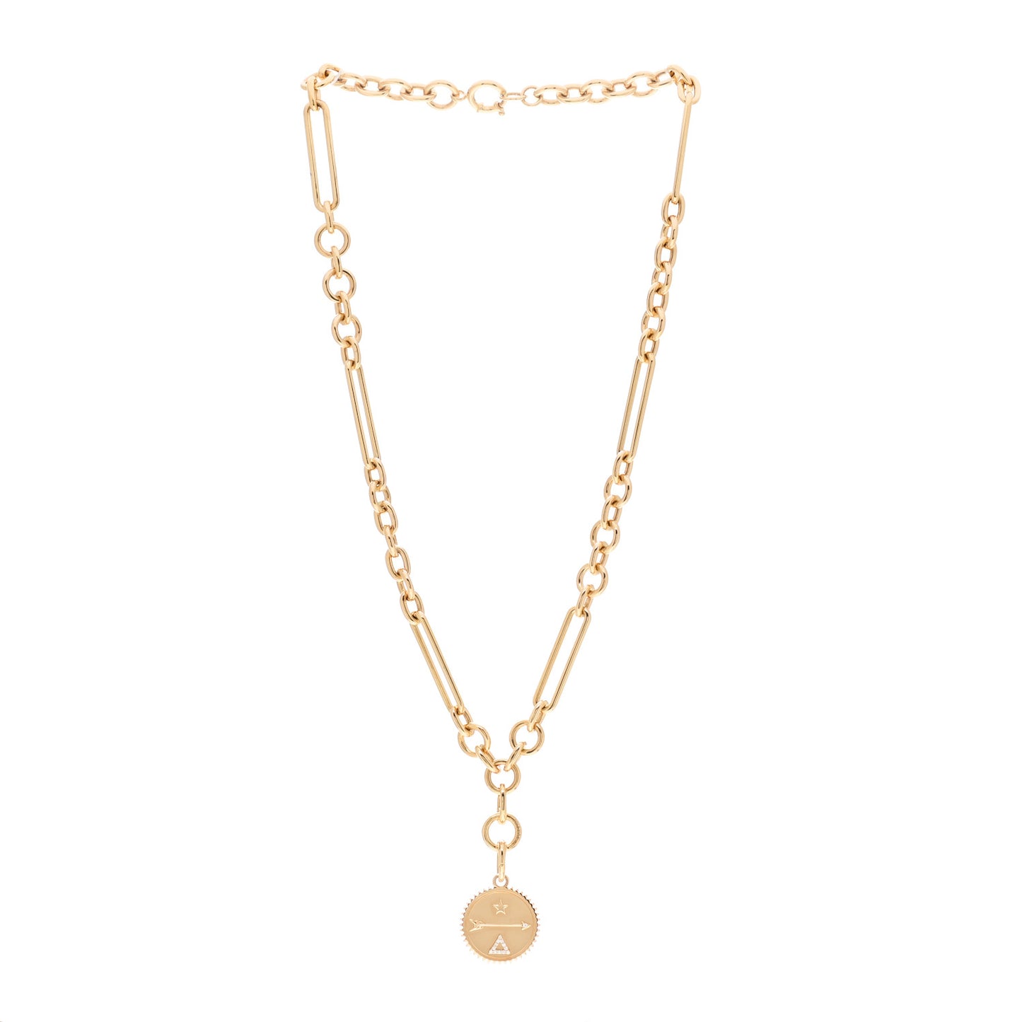 18K Yellow Gold Diamond Medium Dream Medallion Midsize Mixed Chain Necklace