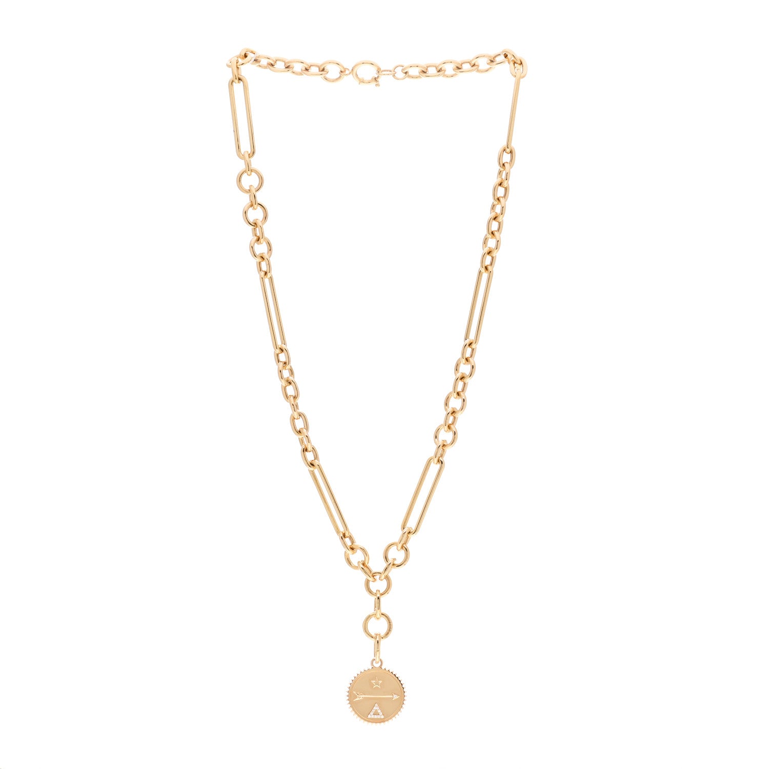 Foundrae 18K Yellow Gold Diamond Medium Dream Medallion Midsize Mixed Chain Necklace 3 of 6