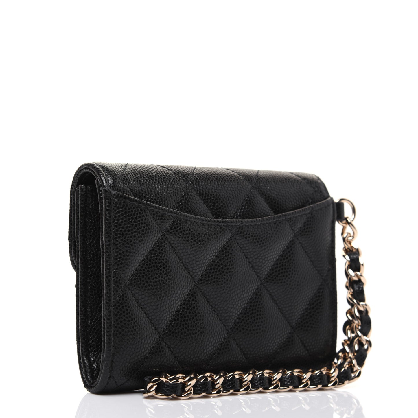 Caviar Quilted Flap Card Holder Chain Wristlet Black
