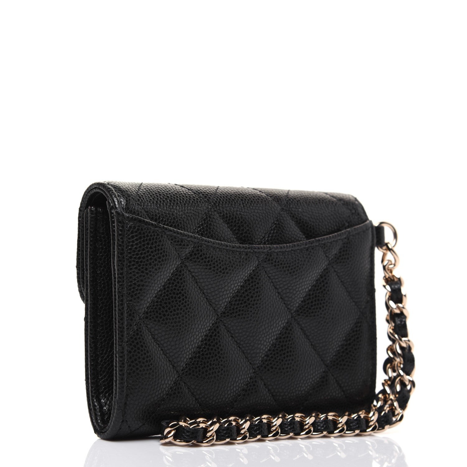 Chanel Caviar Quilted Flap Card Holder Chain Wristlet Black 3 of 12