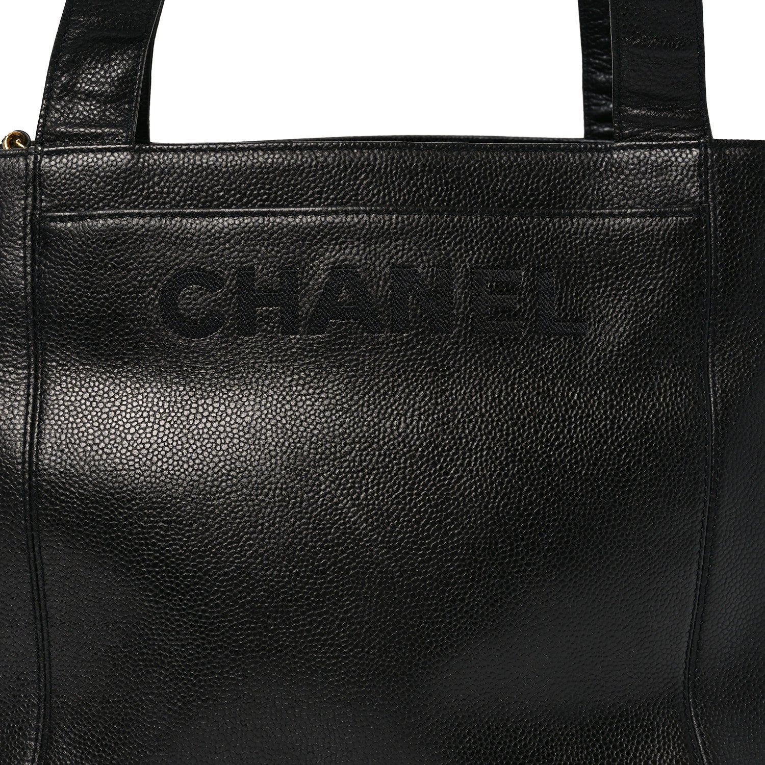 Chanel Caviar Embroidered Logo Shoulder Bag Black 7 of 10