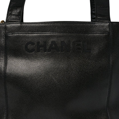 Chanel Caviar Embroidered Logo Shoulder Bag Black 7 of 10
