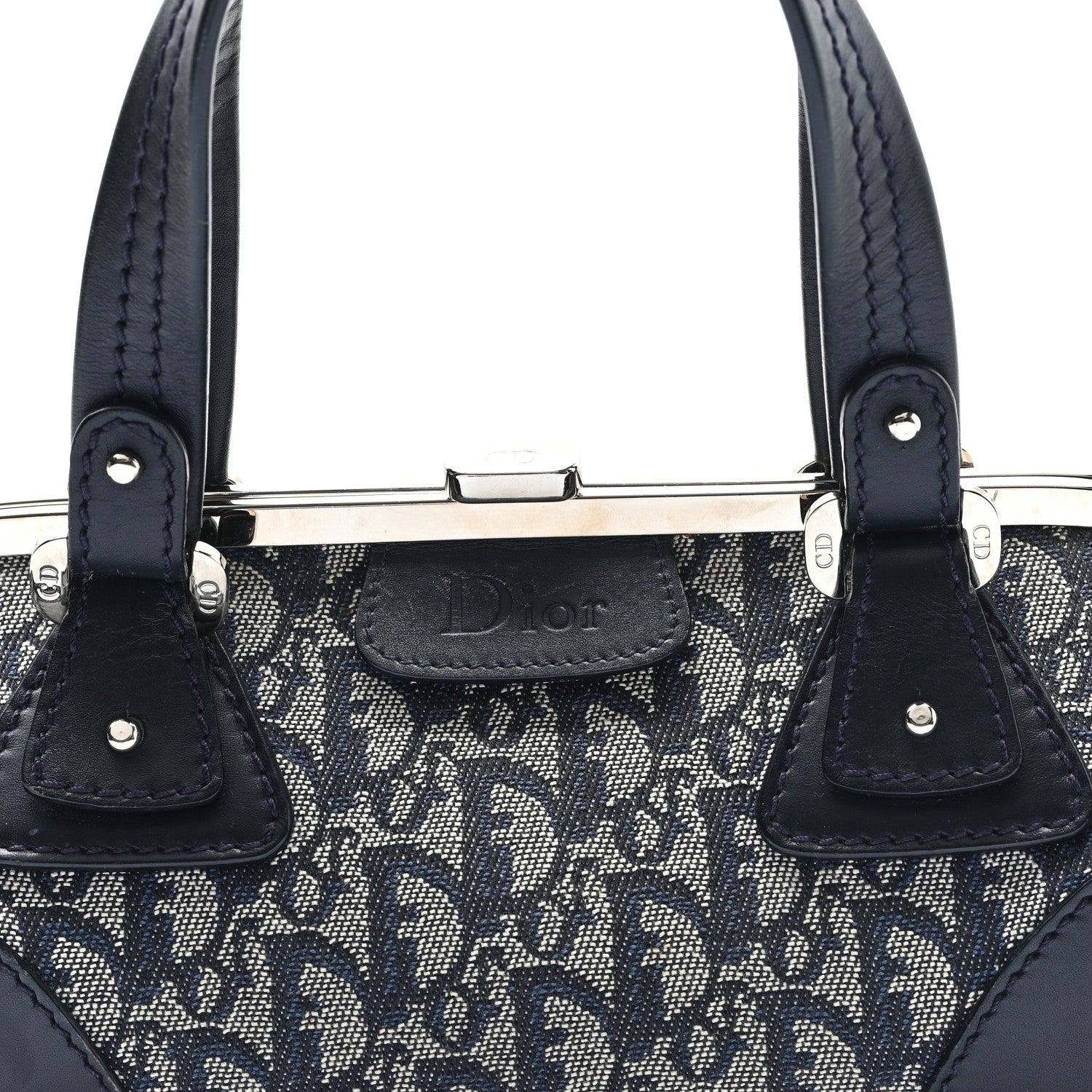 Christian Dior Monogram Frame Satchel Blue 8 of 11
