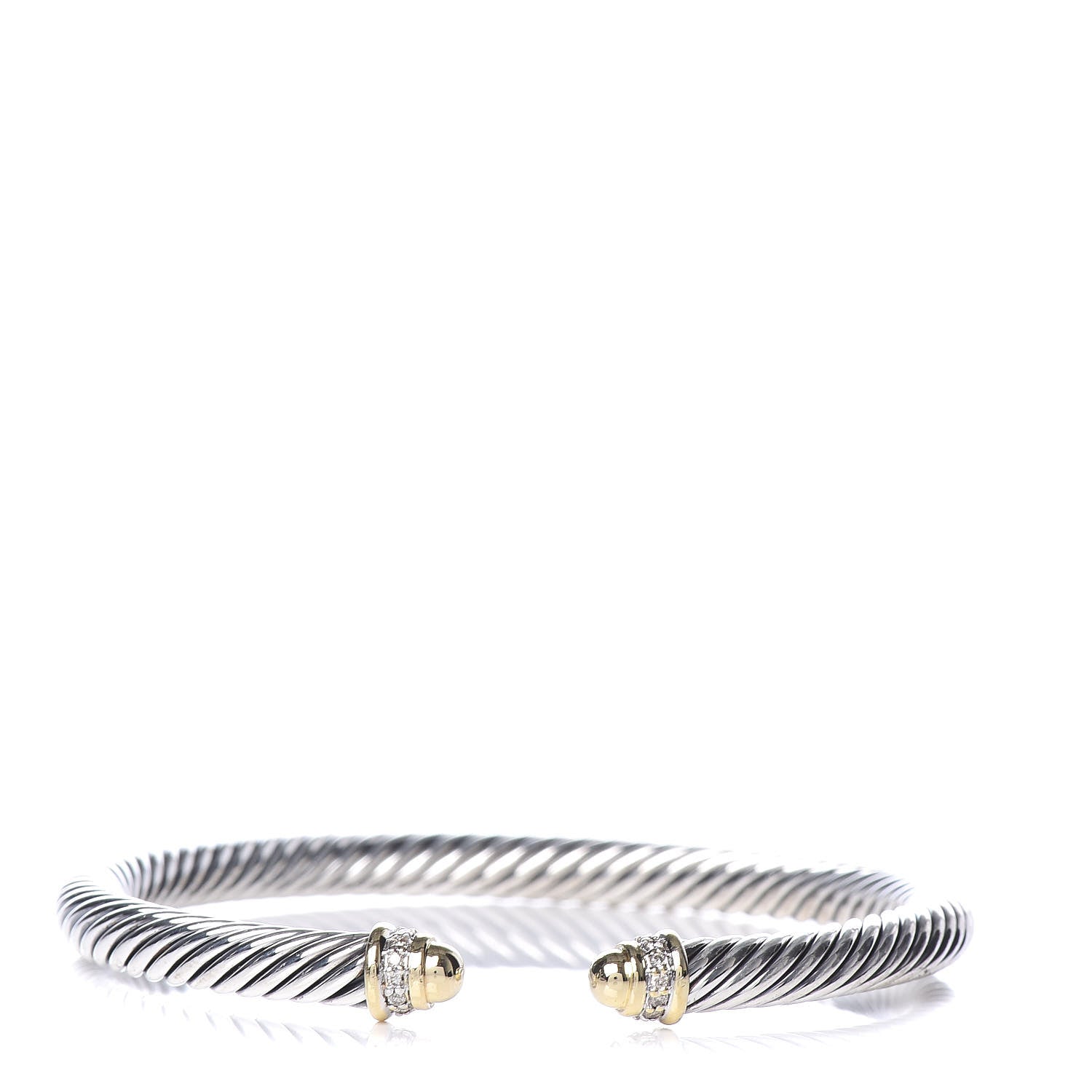 David Yurman Sterling Silver 18K Yellow Gold Diamond 5mm Cable Classics Bracelet 1 of 4