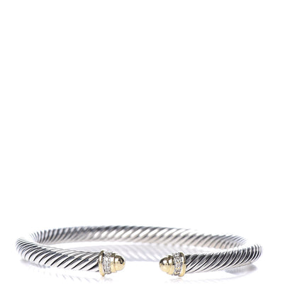 David Yurman Sterling Silver 18K Yellow Gold Diamond 5mm Cable Classics Bracelet 1 of 4