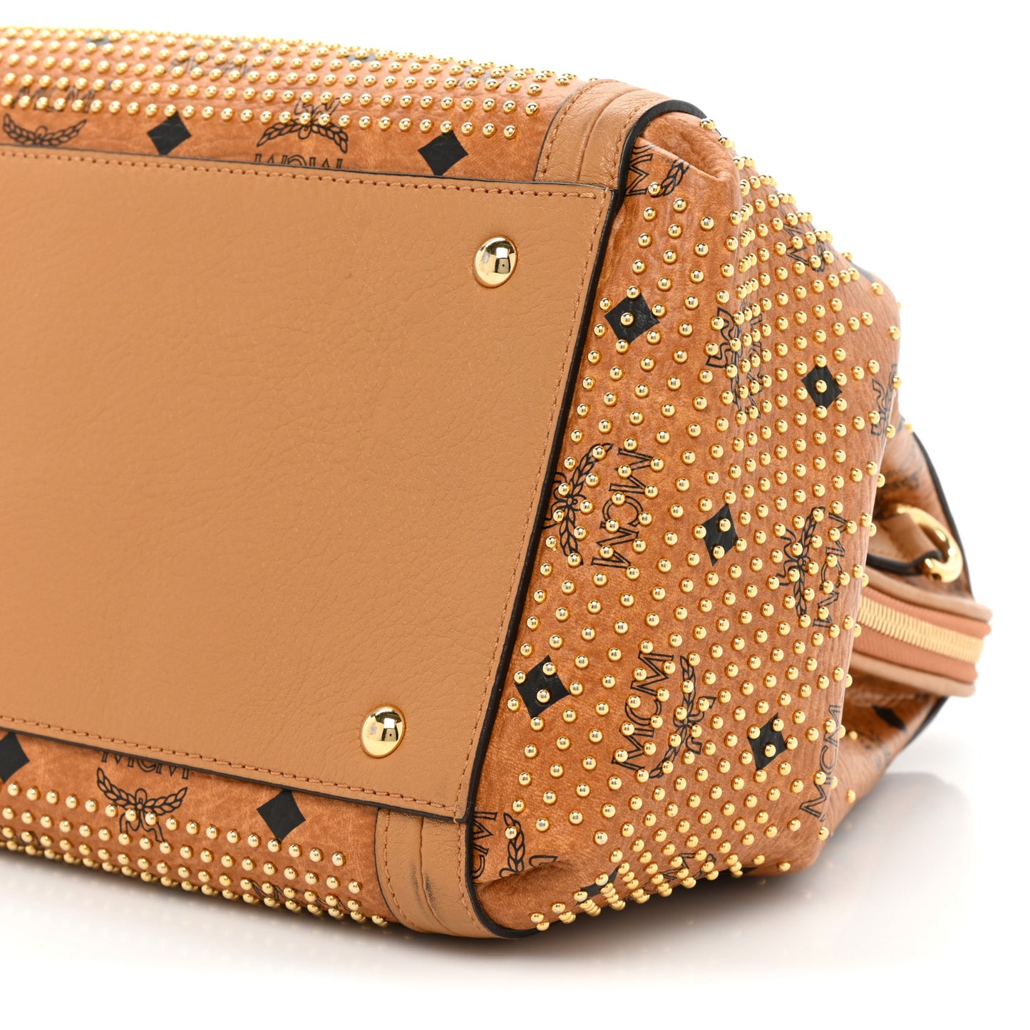 Visetos Studded Boston Satchel Cognac