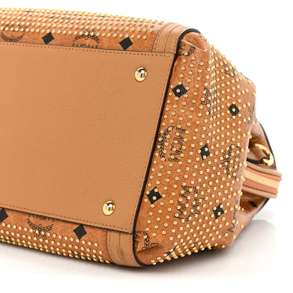 MCM Visetos Studded Boston Satchel Cognac 8 of 14