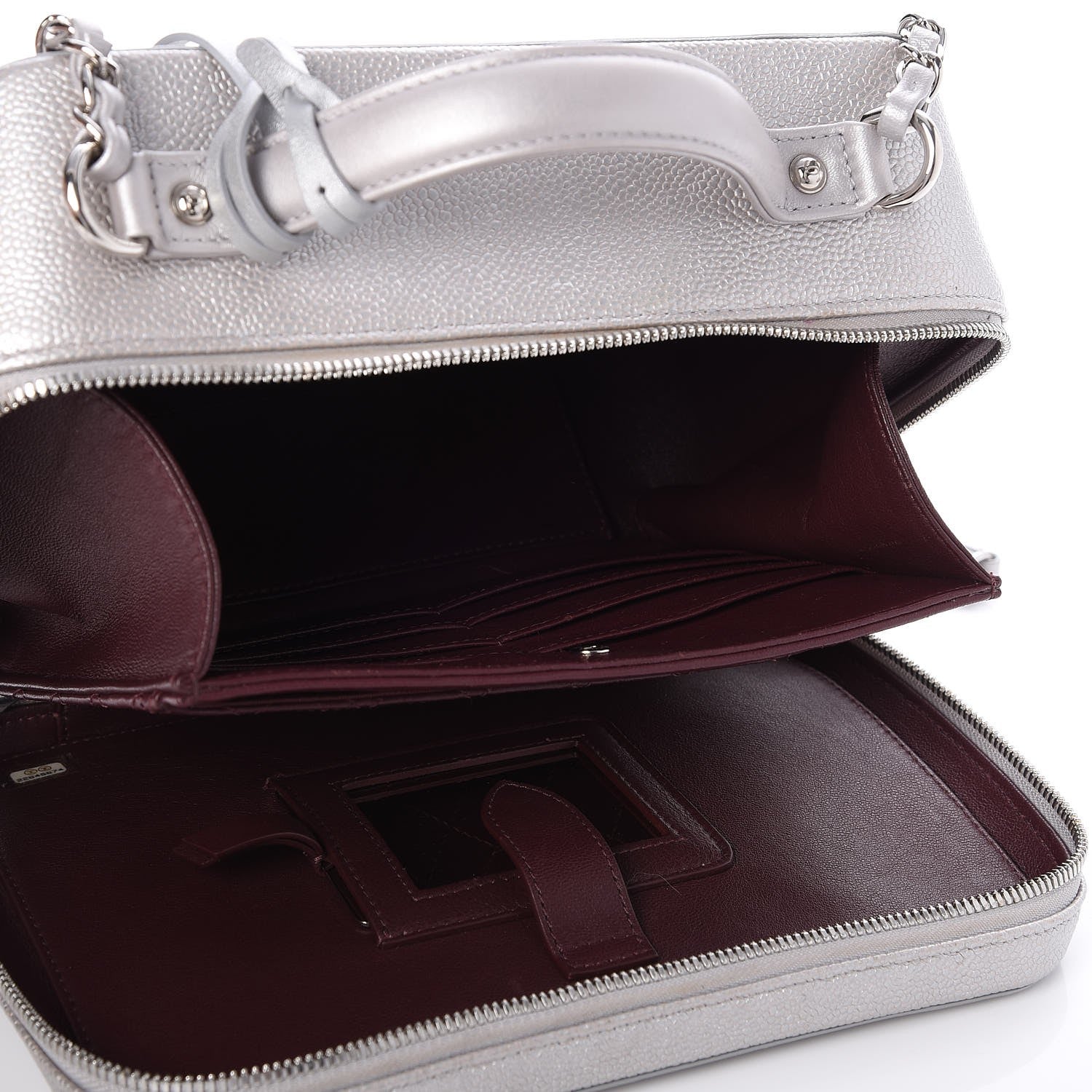 Chanel Metallic Caviar Quilted Large CC Filigree Vanity Case Silver 5 of 8