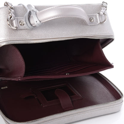 Chanel Metallic Caviar Quilted Large CC Filigree Vanity Case Silver 5 of 8