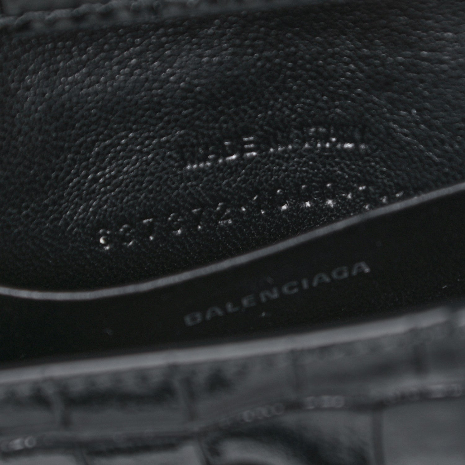 Balenciaga Shiny Calfskin Monochrome Crocodile Embossed Hourglass Top Handle Bag Mini Black 6 of 10