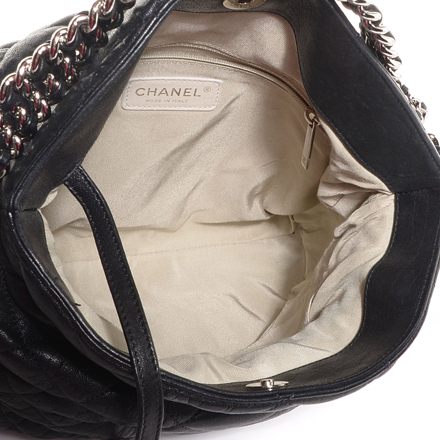 Crumpled Lambskin Chain Around Hobo Black