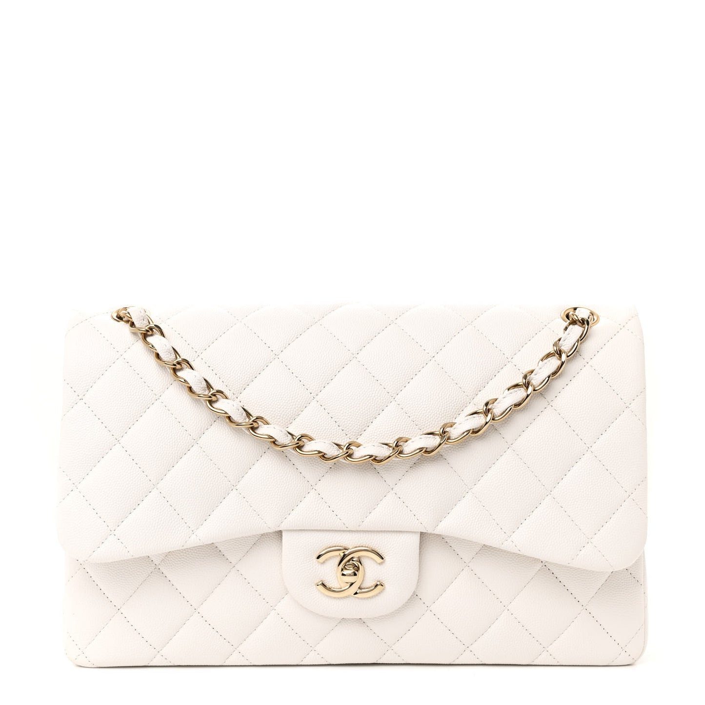 Caviar Quilted Jumbo Double Flap White
