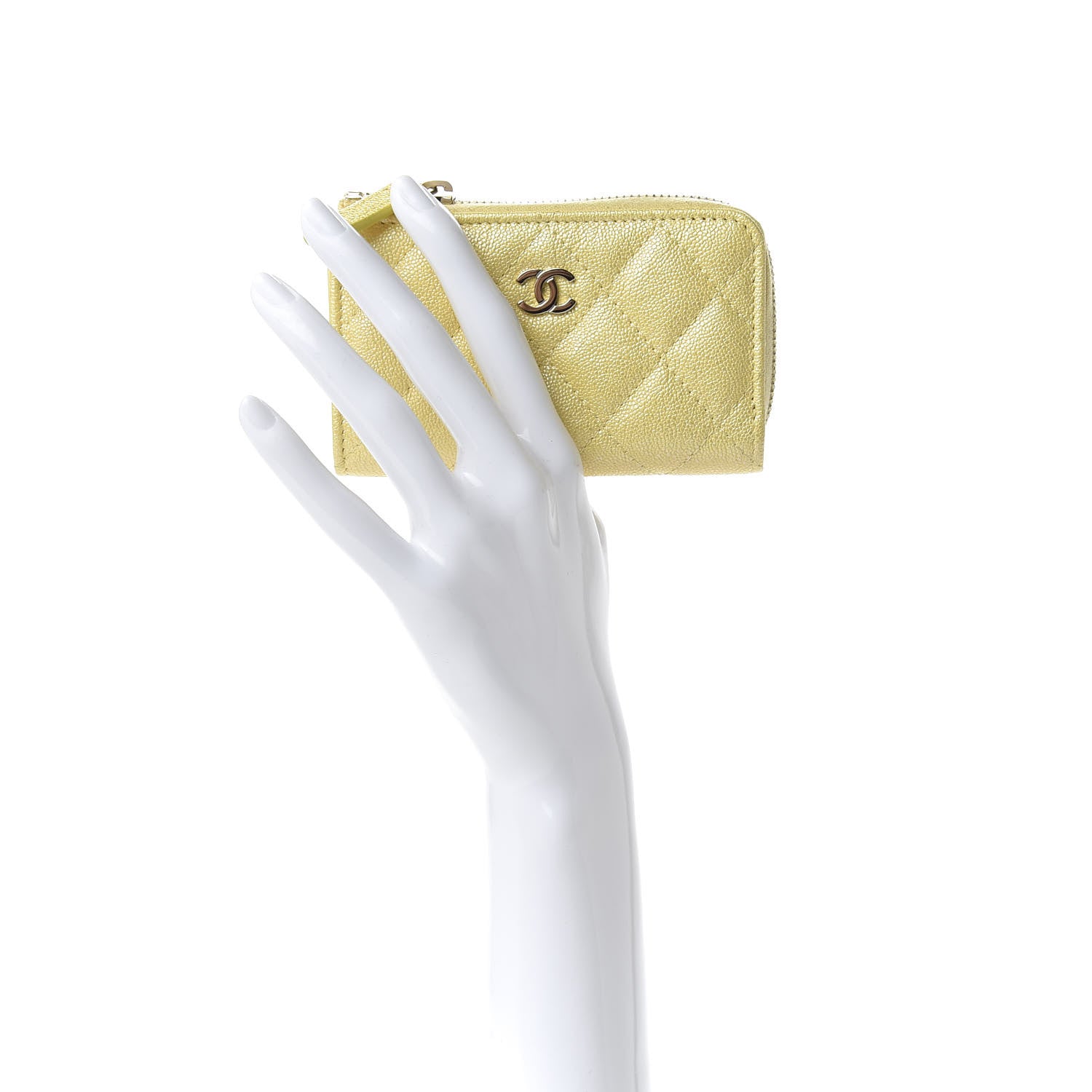 Chanel Iridescent Caviar Quilted Key Holder Case Yellow 2 of 8