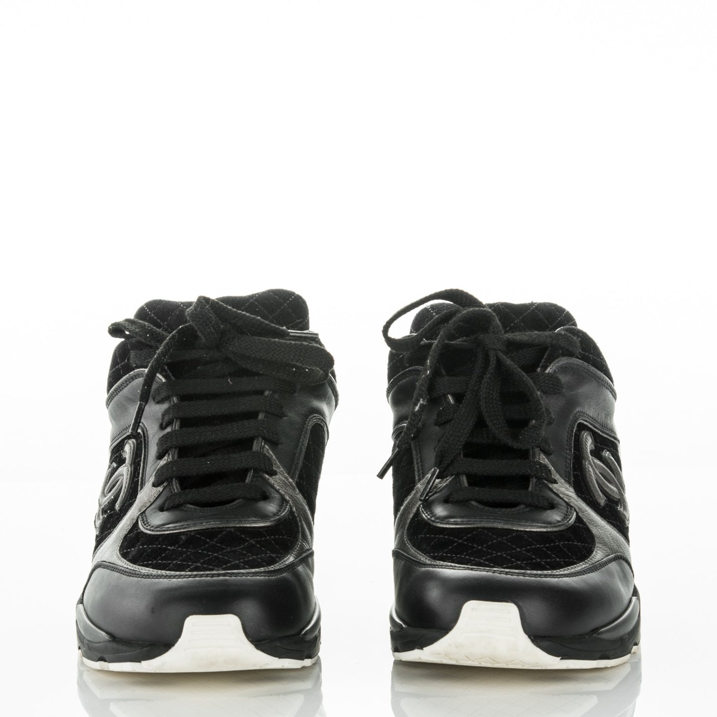 Suede Quilted CC Sneakers 40.5 Black White